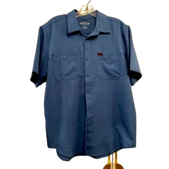 Orvis Men's Button Up Shirt Blue Short Sleeve Pockets Classic Collection… - Picture 1 of 4